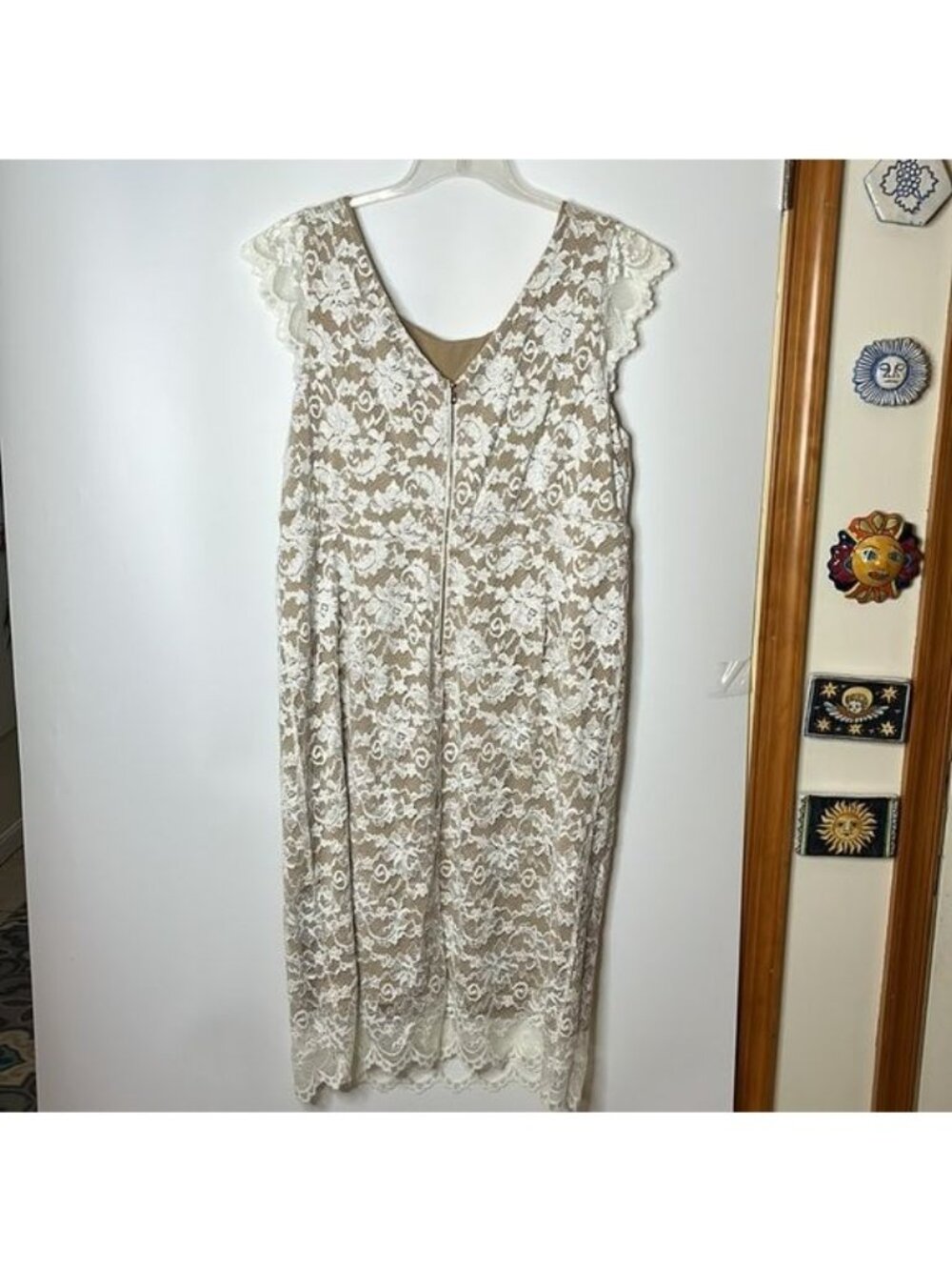 NWT ABS Allen Schwartz Womens Ivory Lace Overlay Sheath Dress PLUS SIZE 20W - Picture 10 of 11